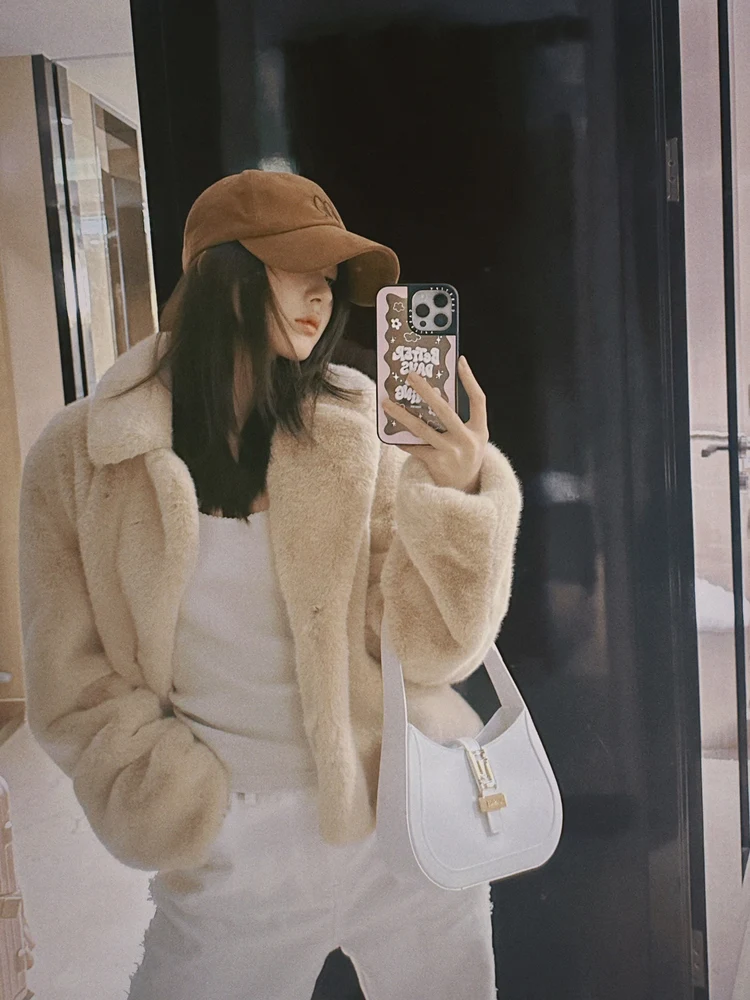 معطف فرو كوري Sle ort للنساء دافئ من Plu Jaet بياقة ملابس خارجية عصرية متعددة الاستخدامات للطقس البارد