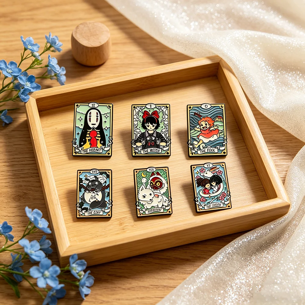6 Stück klassische Anime-Film-Emaille-Pins, niedliche Katzen-Broschen für Reversnadeln, Abzeichen auf Rucksack-Accessoires, Schmuck, Geschenk für Fans