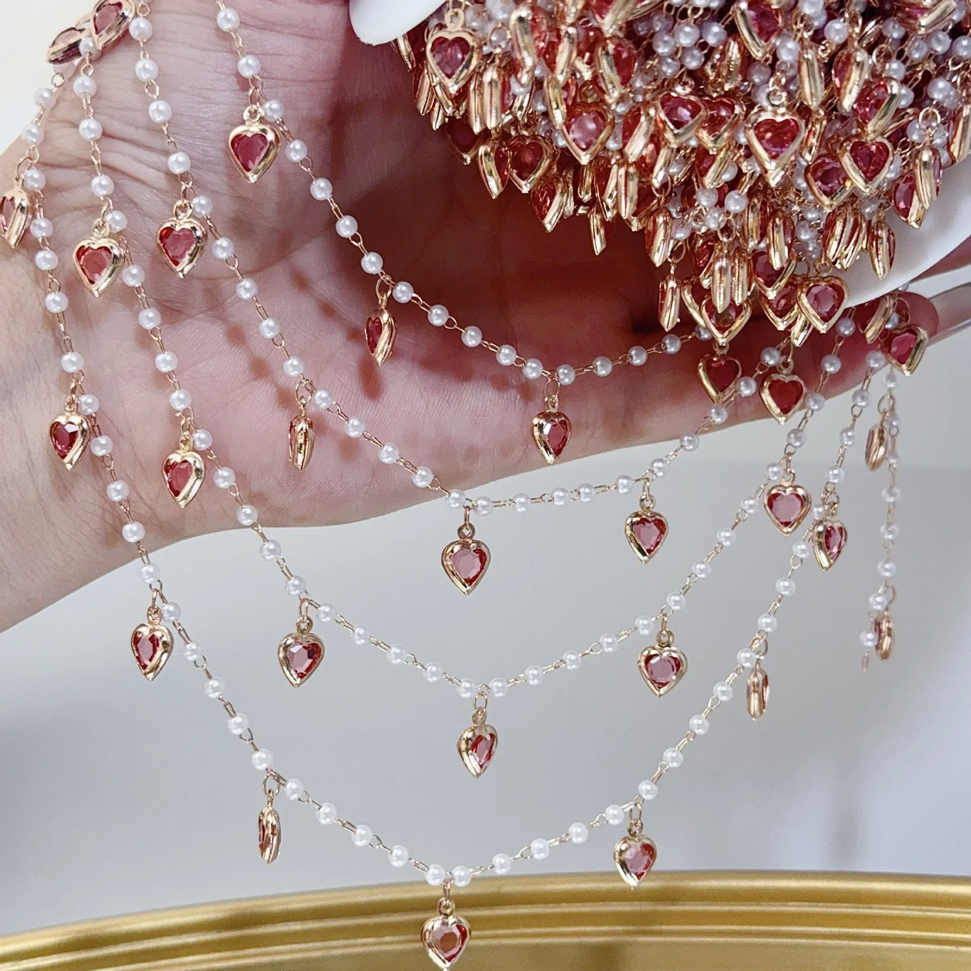 0,5 Meter/1 Meter Rosa Kristallherz-Messingkette für Schmuckherstellung 6mm Liebes-Anhänger Ketten Choker Halskette Kettenzubehör – Detail 2
