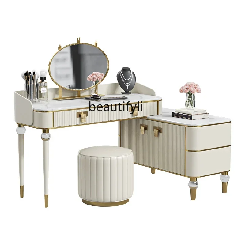 

Light luxury dresser storage cabinet integrated bedroom custom marble post-modern L-shaped high-end makeup table