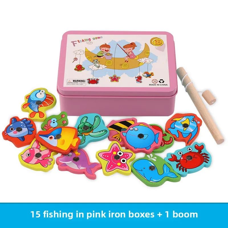 モンテッソーリ木製磁気釣りゲーム、マグネット魚キャッチパズル、子供向け知育玩具、運動能力トレーニングトイ