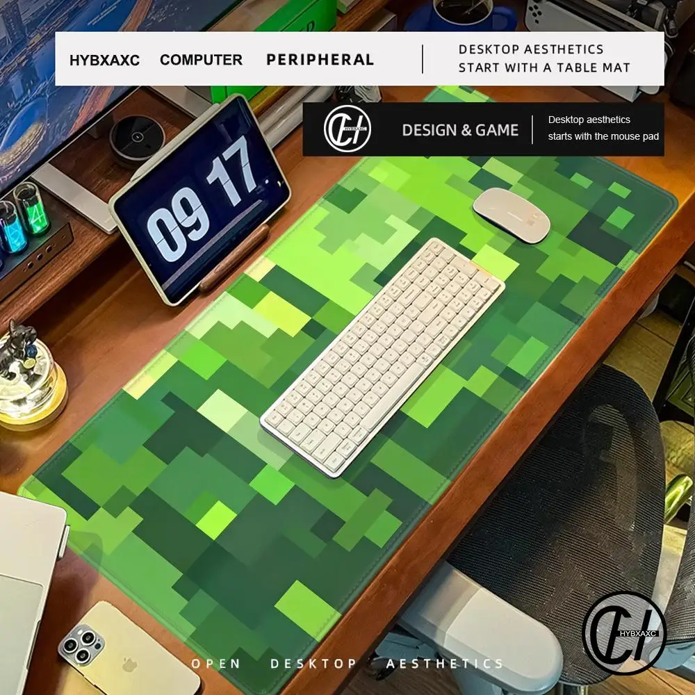 Green Pixel Squares Mouse Pad Large Rubber Anti-slip PC Desk Accessories HYBXAXC for Offices and Gamer Keyboard Mats Decor Mat