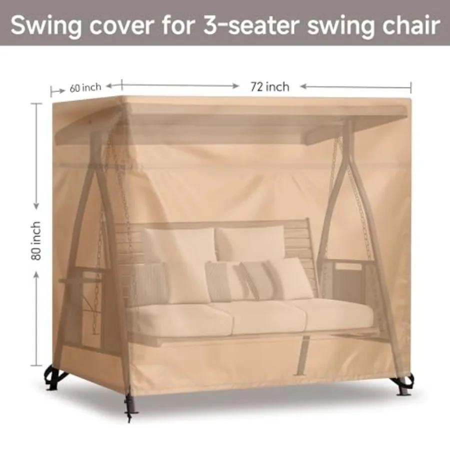 Outdoor 3 Triple Seater Hammock Patio Swing Chair Cover Water-Resistant All Weather Protection Beige Color