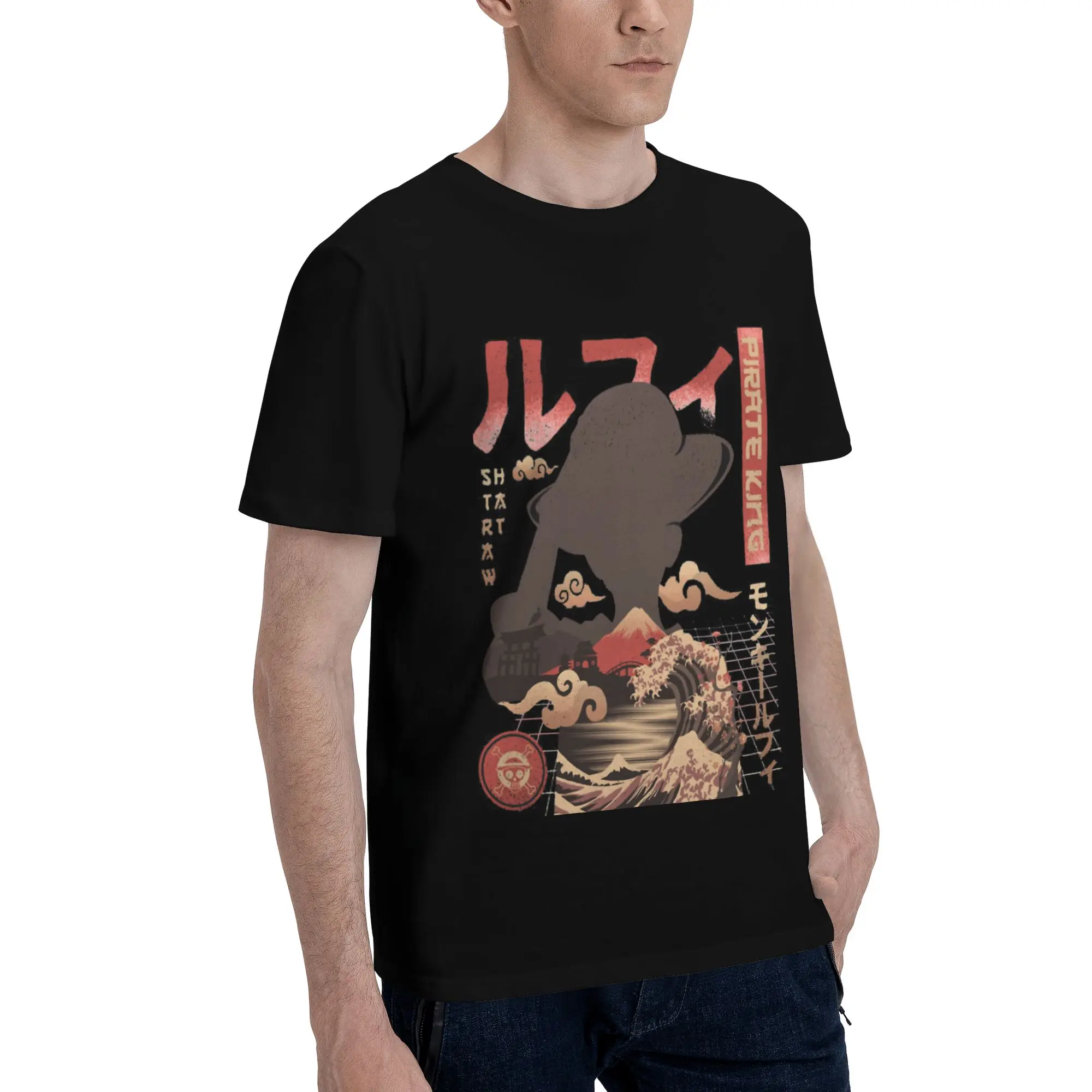 Monkey D Luffy Men's T Shirt One Piece Amazing Tee Shirt Short Sleeve Crewneck Pure Cotton Birthday Gift Clothing T-Shirt