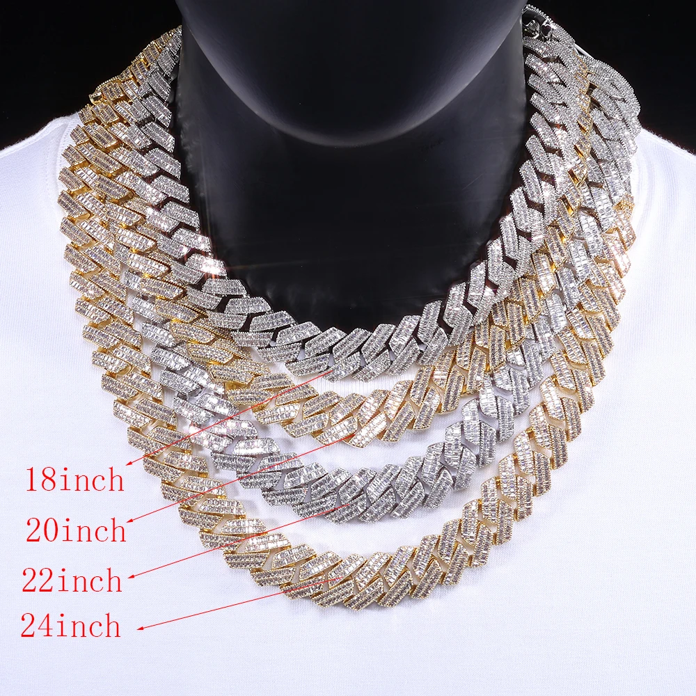 20mm 2 Rows Rectangle CZ Iced Out Miami Cuban Link Chain Bling 5A