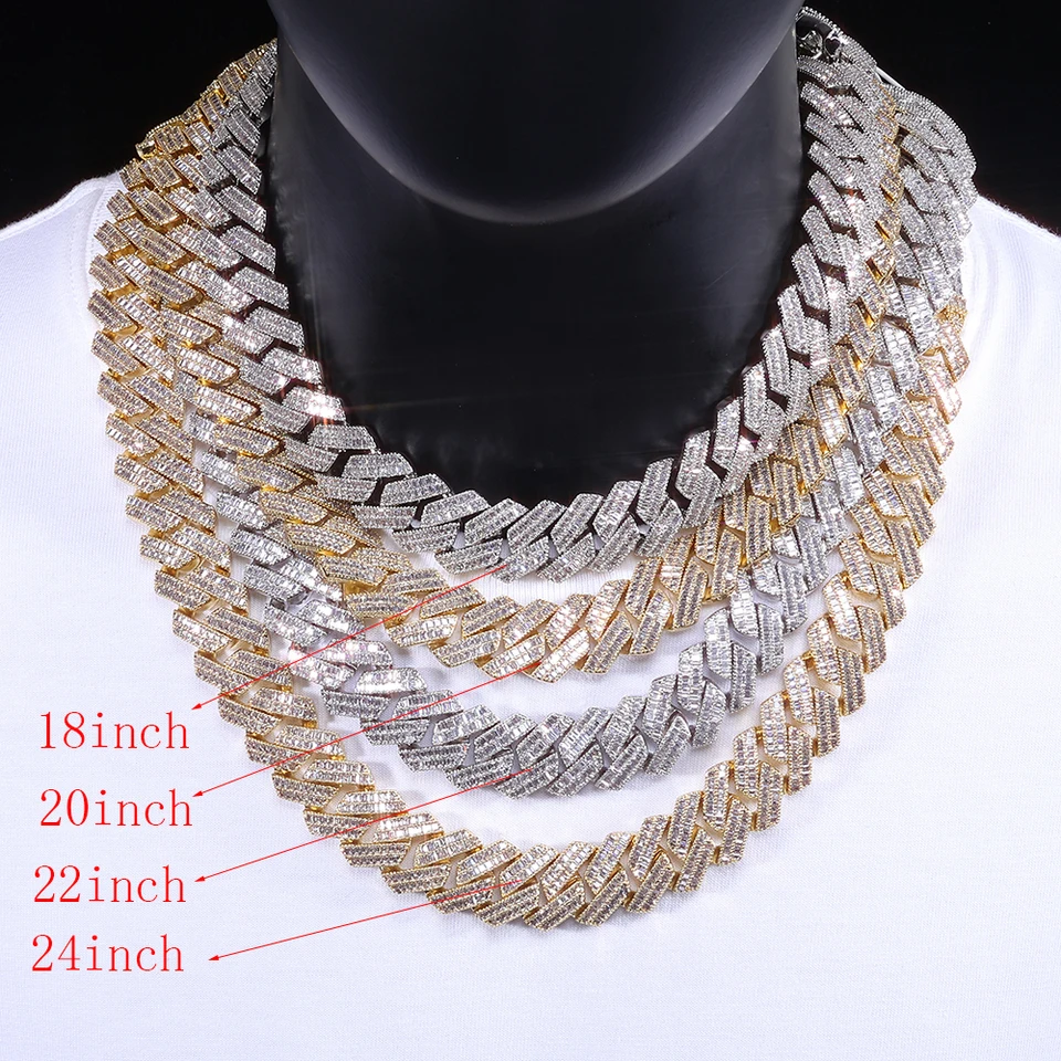 20mm 2 Rows Rectangle CZ Iced Out Miami Cuban Link Chain Bling 5A