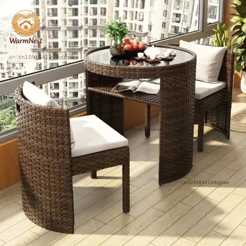 Balcony courtyard leisure table and chair combination rattan chair three piece set tea imitation rattan chair tea table