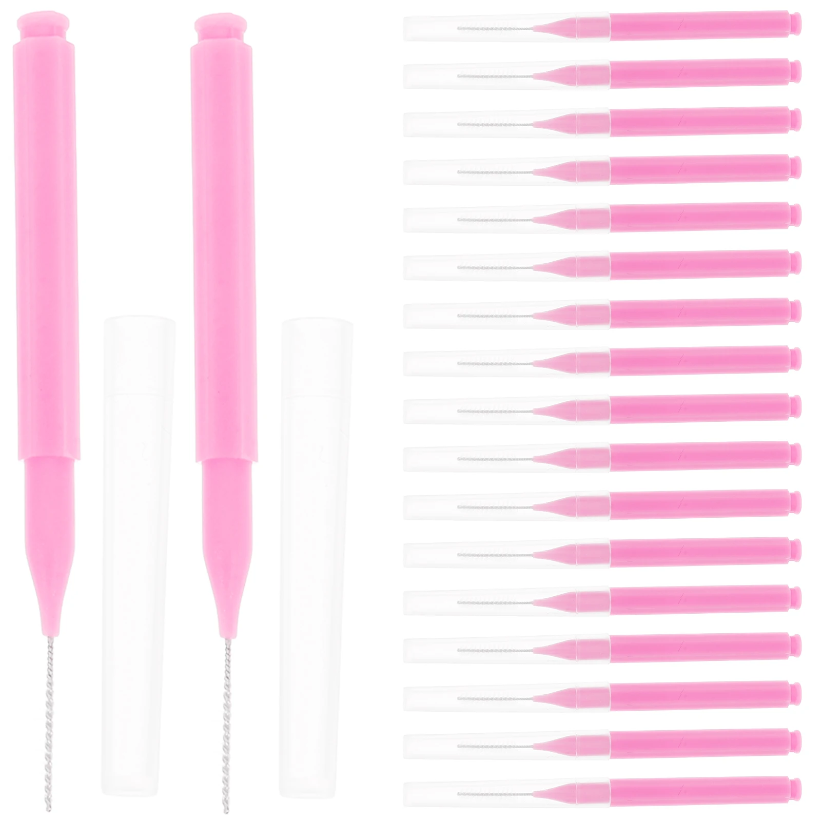

100pcs Interdental Cleaning Brush Portable Pink Travel Angled Brushes For Teeth Braces Oral Hygiene