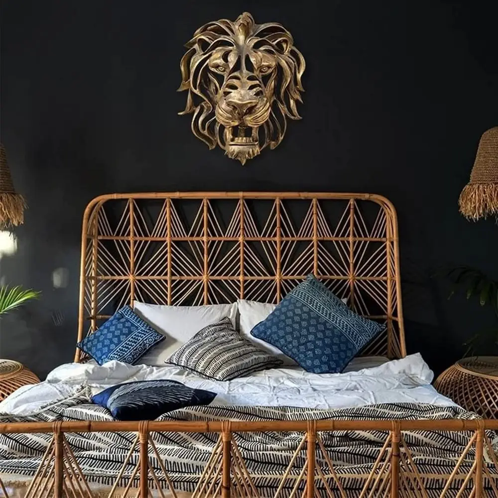 Wall Mounted Gold Hollow Lion Head Sculpture, Large Resin Lion Head Statue with Powerful Symbolism for Home Decor