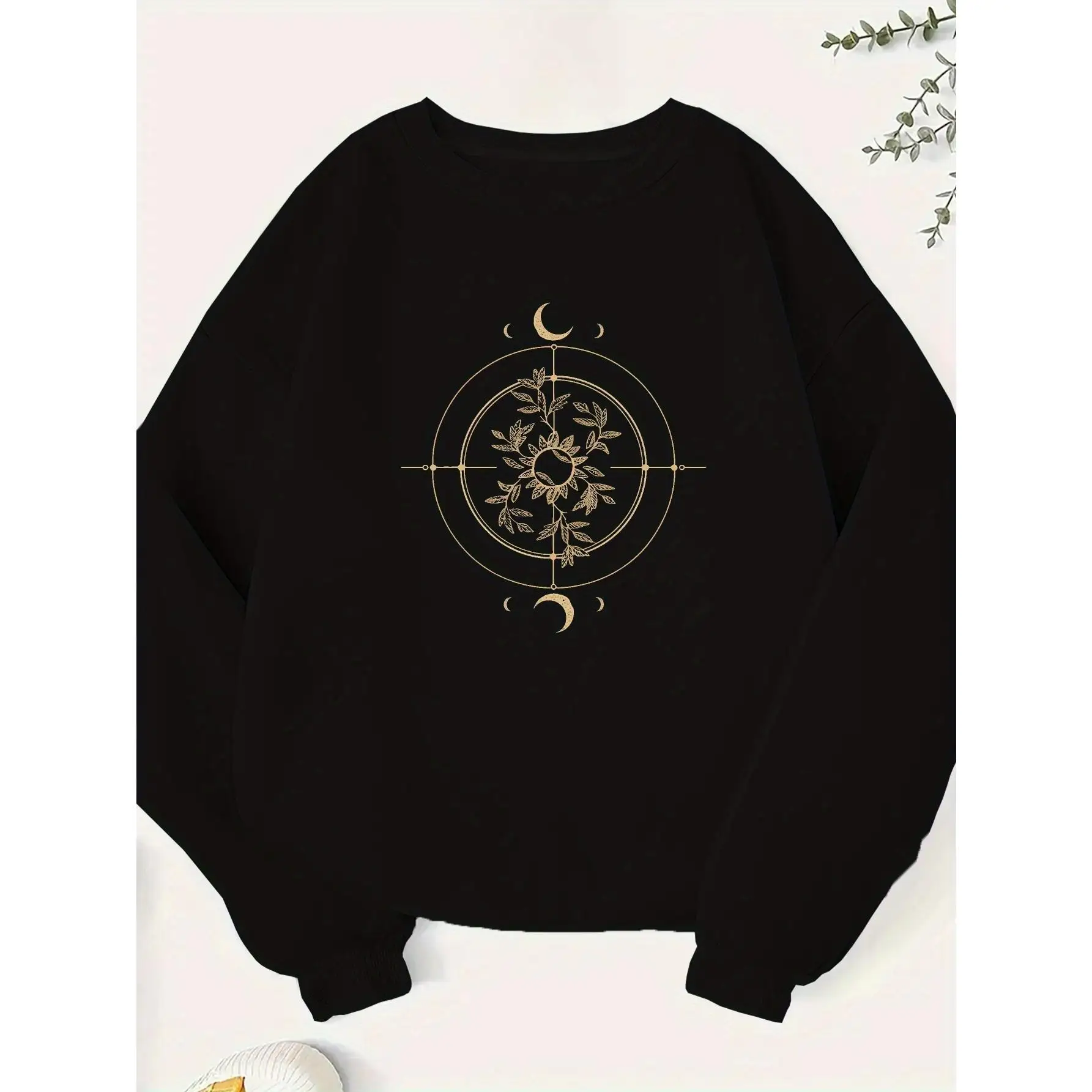 

Gothic Compass Moon Crewneck Sweatshirt, Witchy Celestial Pullover, Boho Hippie Vintage Top for Women