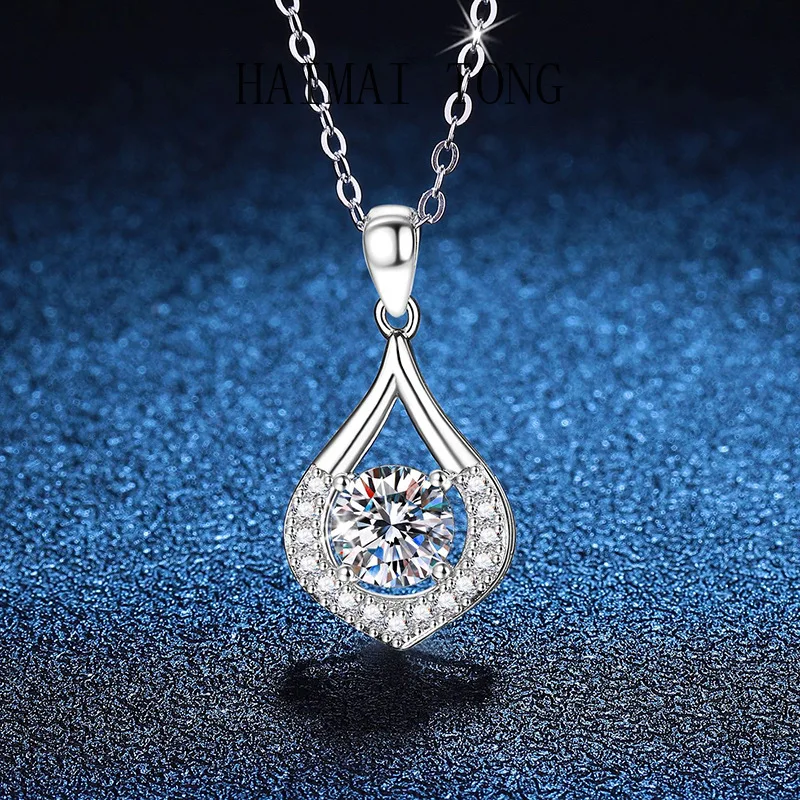 

HAIMAITONG PT950 Platinum Cross-border Necklace Moissanite Pendant Light Luxury Korean Edition Water Drop 1 Carat D Color Moissa