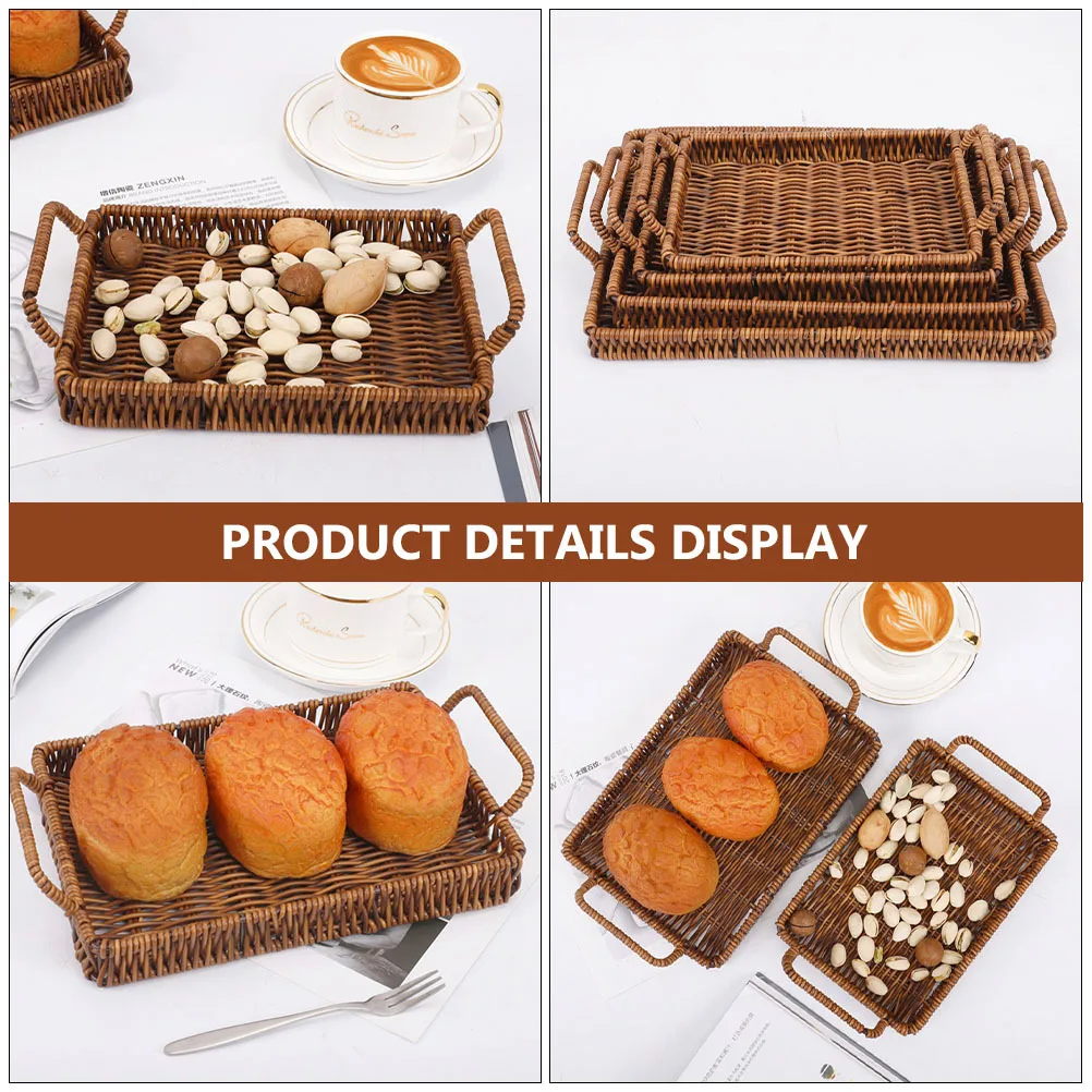 Cesta de pan tejida marrón, soporte de almacenamiento de aperitivos y frutas multifunción, mesa práctica de plástico decorativa para el hogar, cocina, 1 ud.