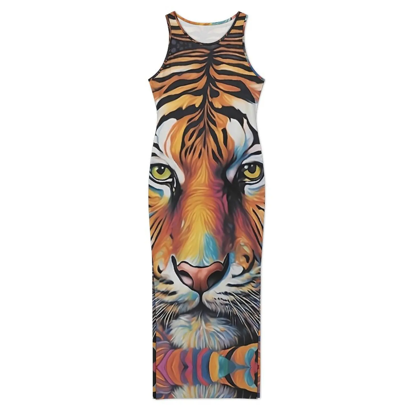 Ladies Majestic Prism Tiger Dress Colorful Animal Y2K Fashion Bodycon Dress Spring Retro Maxi Dresses Design Oversize Vestidos