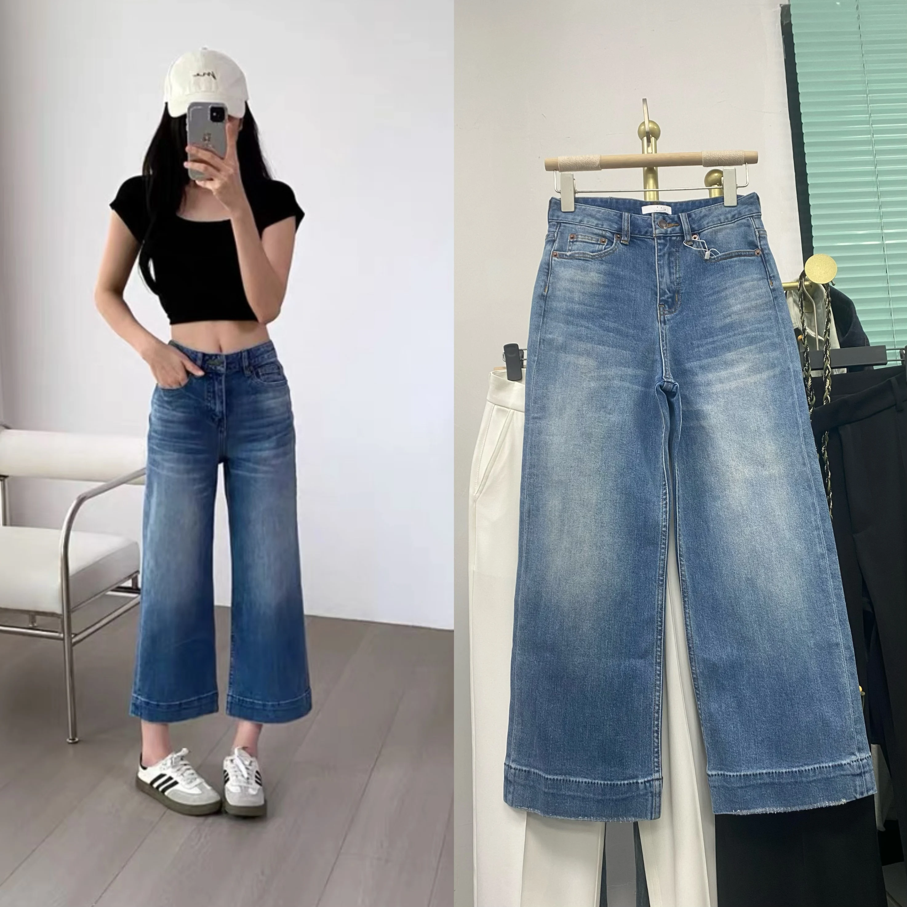 

High Waist Washed Casual Straight Leg Jeans Women's Loose Slimming Versatile Spring Summer Denim Pants Soft Cotton Skinnable