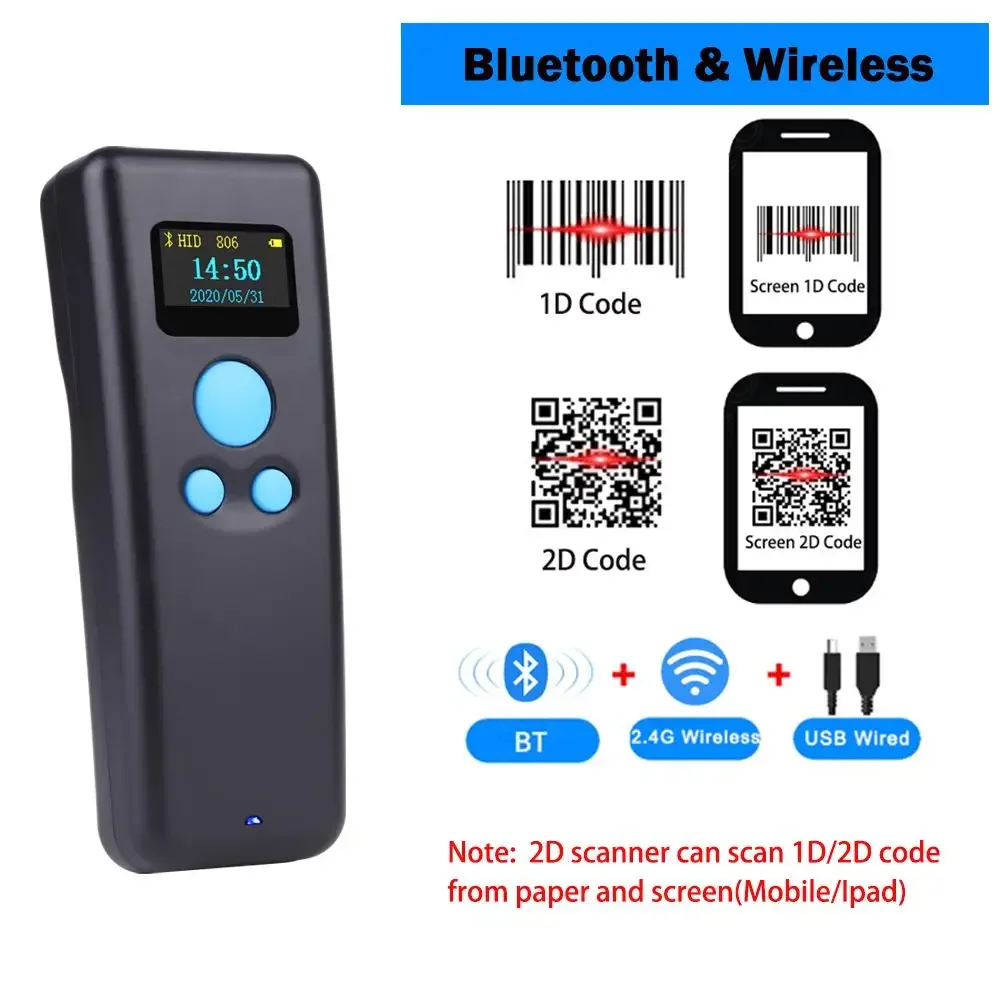 

Карманный сканер штрих-кода Ручной мини Bluetooth Беспроводной 1D 2D сканер кода с дисплеем для Expressman 2d QR-считывателя PDF417