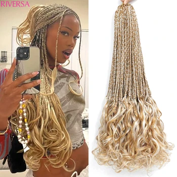 Franse Krul Gehaakte Vlechten Haar Pre-Lused Godin Box Vlechten Gehaakt Haar Synthetische Franse Krullend Met Losse Hair End Extensions