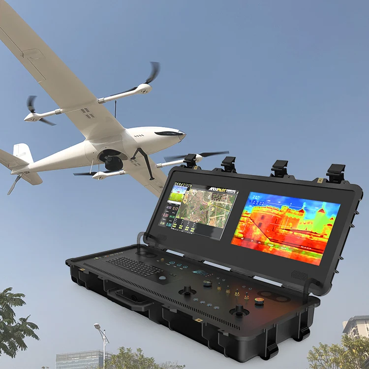 Dual Screen Video Vtol Ground Control Station for UAV Quadcopter Drone UAS Remote Radio System Telemetry RC Link Communication