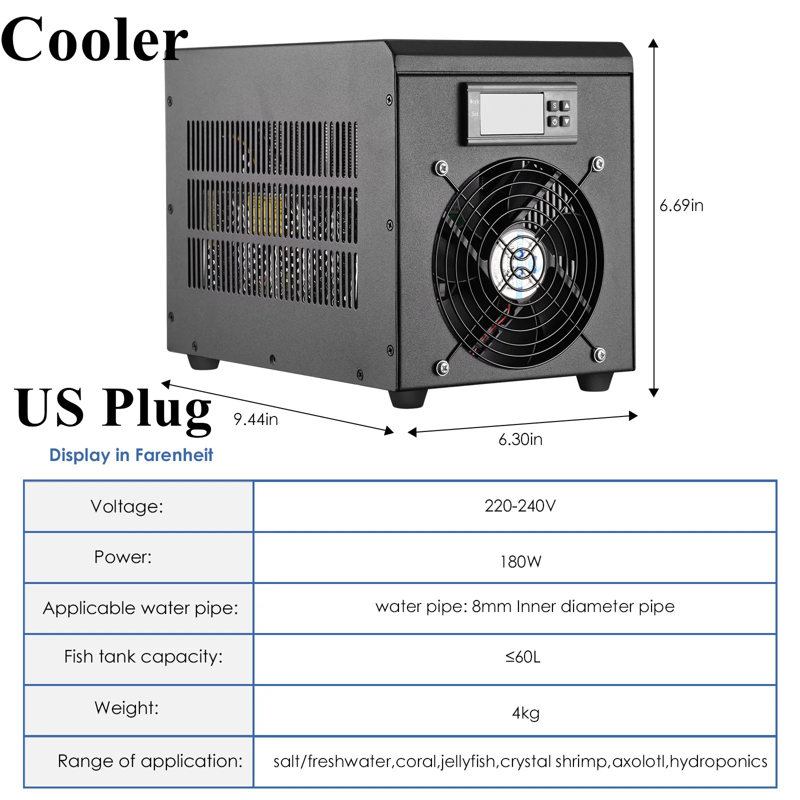 180W Aquarium Water Chiller 55L Aquarium Koeler Verwarming Systeem 10-40 ℃   Apparaat met constante temperatuur Duurzame koeling