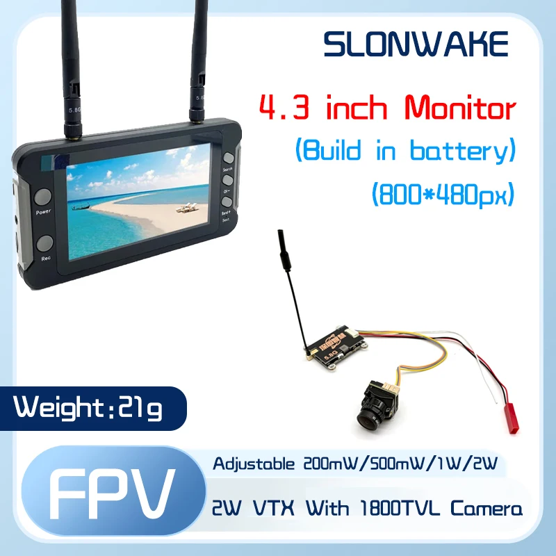 SLONWAKE 5.8G Long Range Transmitter VTX FPV 200/500/1000/2000mW adjustable 1800TVL Camera CMOS 2.1MM for RC Drones & Vehicles