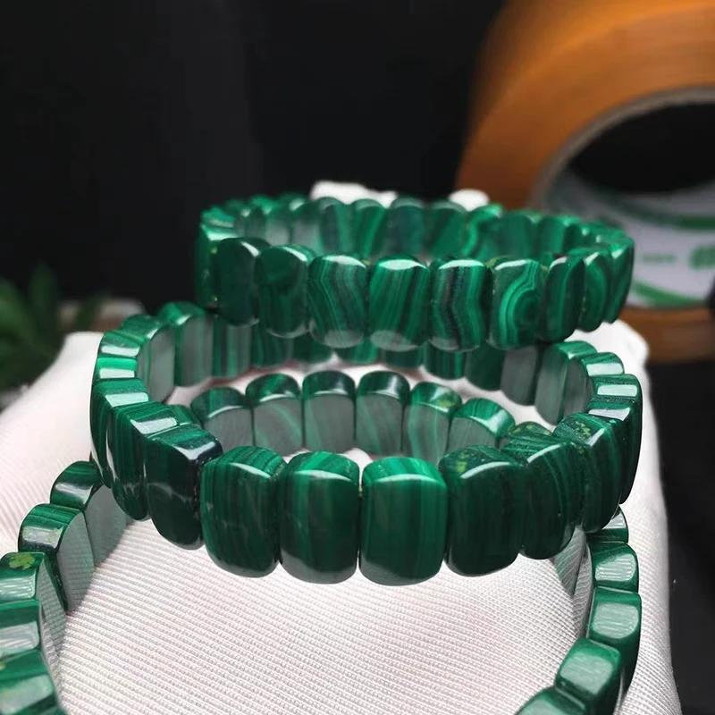 

Natural Green Malachite Chrysocolla Rectangle Beads Bracelet Women Men 11x9mm Beads Green Malachite Green AAAAAA