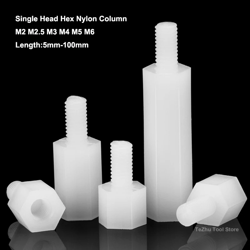 

Nylon Hexagonal White M2 M2.5 M3 M4 M5 M6 Single Head Hexagonal Nylon Column Threaded Pillar Insulation Isolation Support Bolt