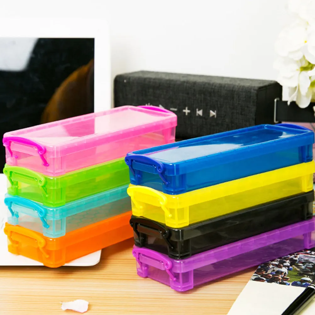 

8Pcs Plastic Pencil Case Colorful Large Capacity Stationery Storage Box Portable Pen Organizer Lightweight Storage Container