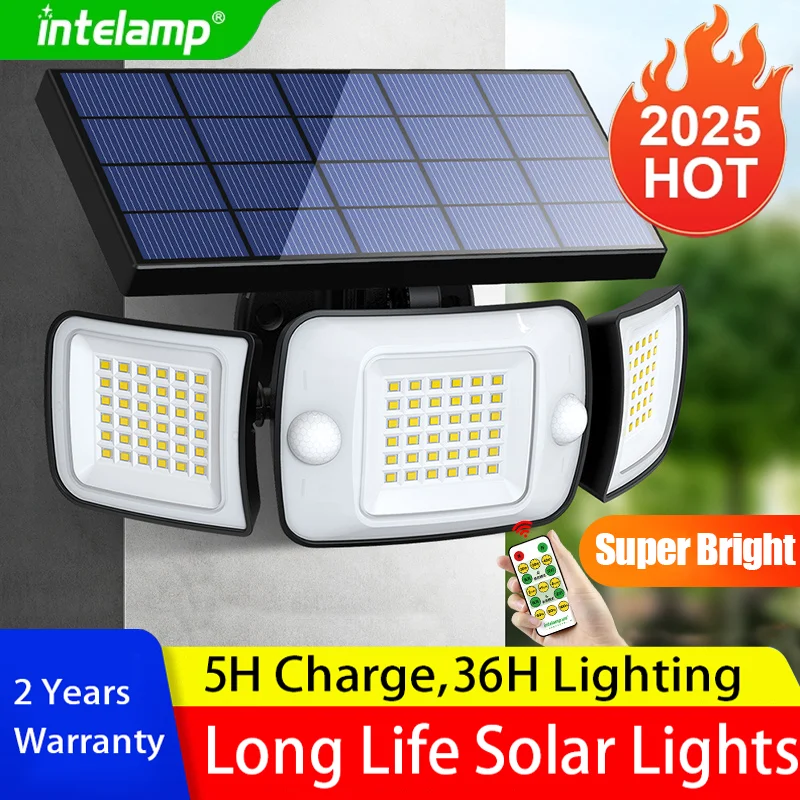 

2025 Powerful Solar Lights Outdoor Motion Sensor Super Bright Wall Lamp IP65 Waterproof Street Light for Garden Yard Path Garage