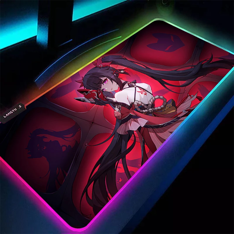 Alfombrilla de ratón para juegos, alfombrilla LED para ratón de ordenador Honkai Star Rail Sparkle, alfombrilla de escritorio RGB para PC, alfombrilla para teclado de Anime, accesorios para jugadores, alfombrilla de mesa