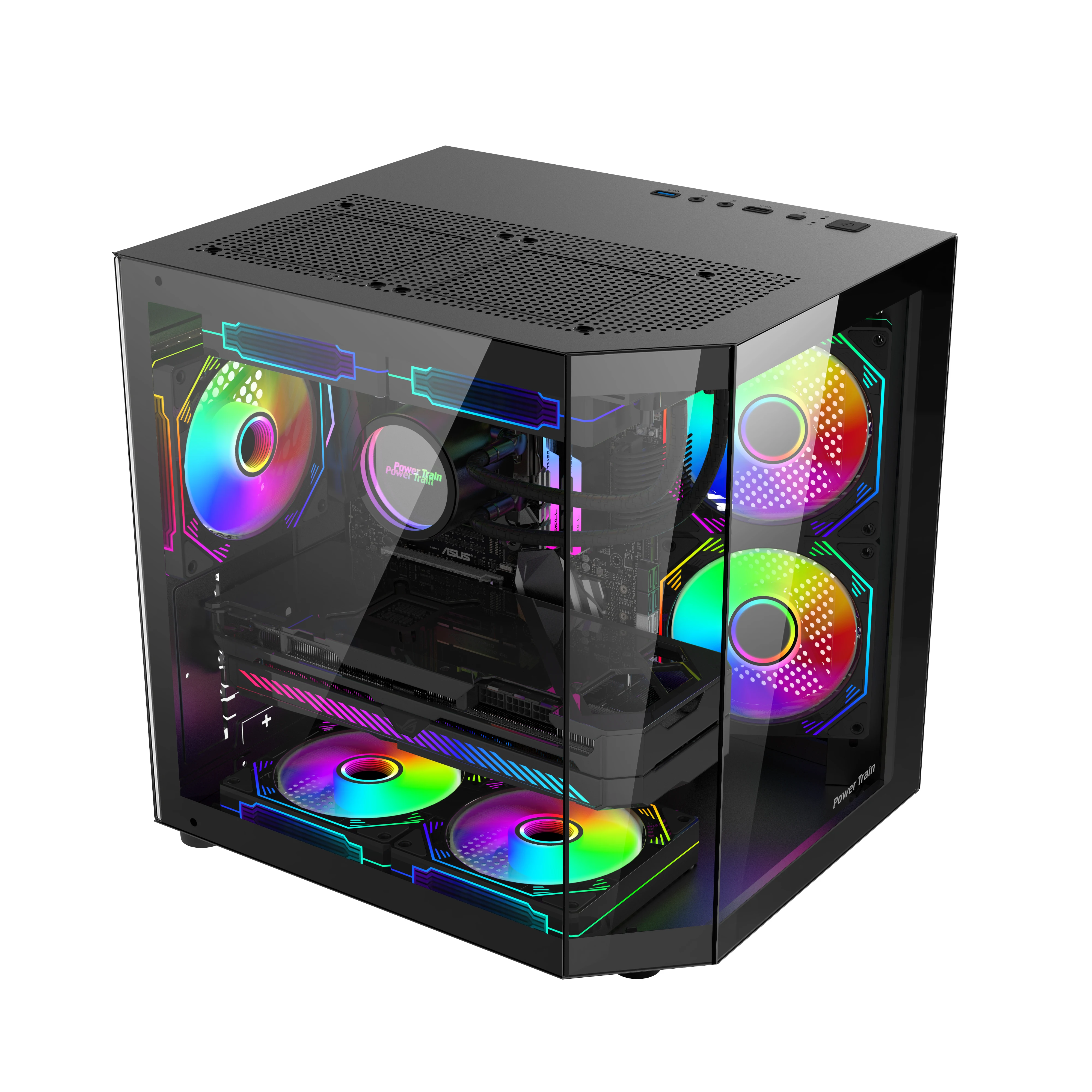 Power Train Star Realm M-ATX Desktop Case Three Sided Glass Panoramic Sea View Room Without Pillars 240 Water Cooling PC Chassis