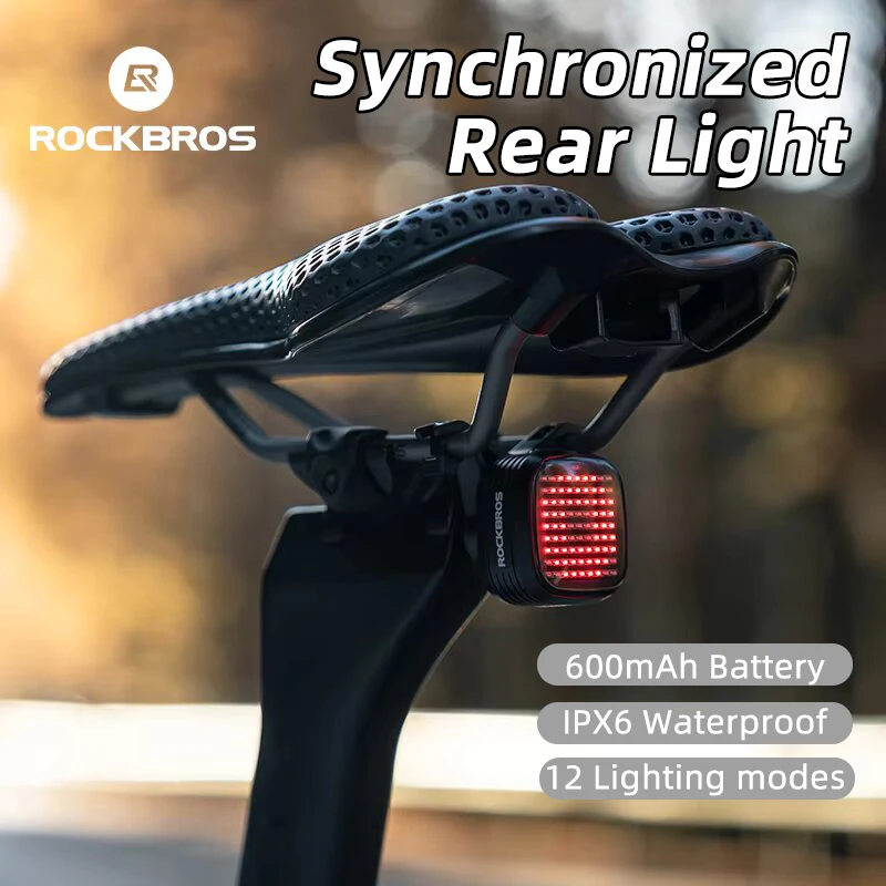 ROCKBROS Bicycle Tail Light Intelligent Same Frequency Brake Sensor IPX6 Waterproof Rear Light Road Bike Night Riding Equipment