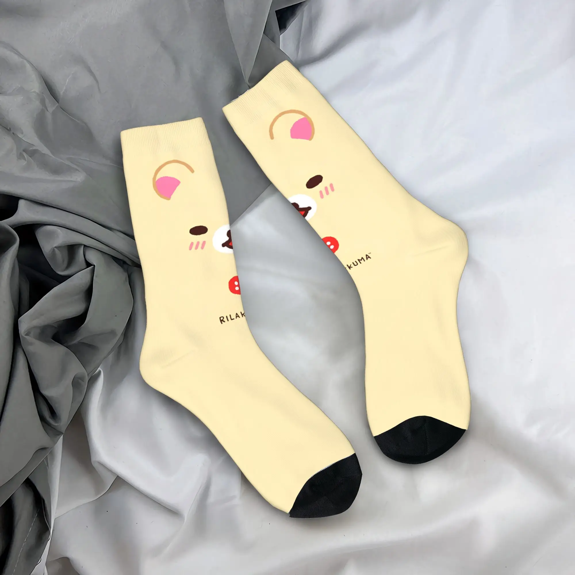 

Kawaii носки с героями мультфильмов Rilakkuma, мужские и женские повседневные носки из полиэстера, хип-хоп, весна, лето, осень, зима, средние носки-трубы, подарок
