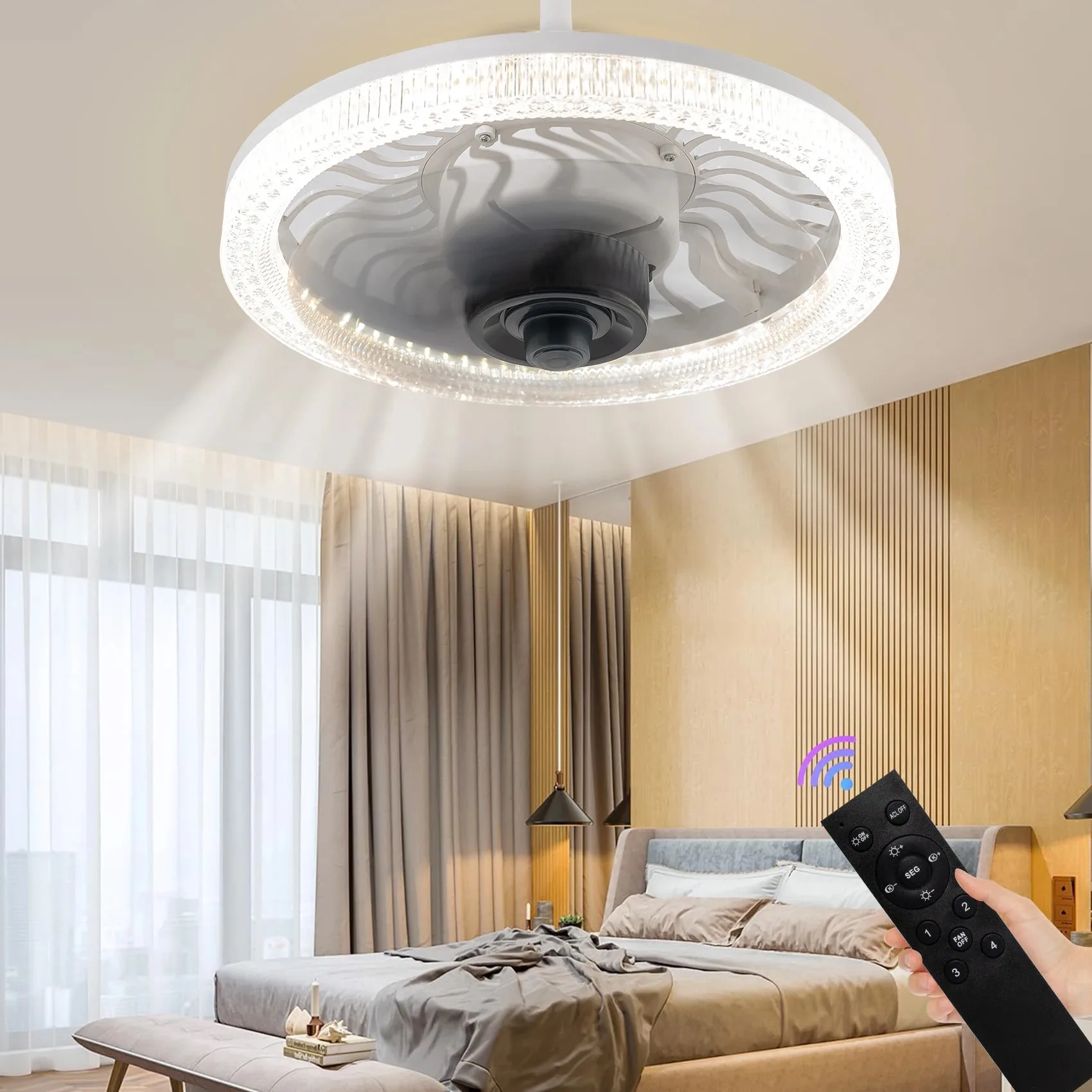 Modern E27 Socket Fan With Light E27 Converter Base 4 Speed Wind Adjustment Dimmable Bedroom Kitchen Balcony Ceiling Fan Lamp