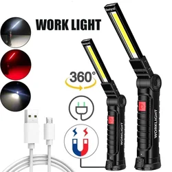 Portable COB LED Flashlight USB Rechargeable Built in Battery LED Light With Magnet