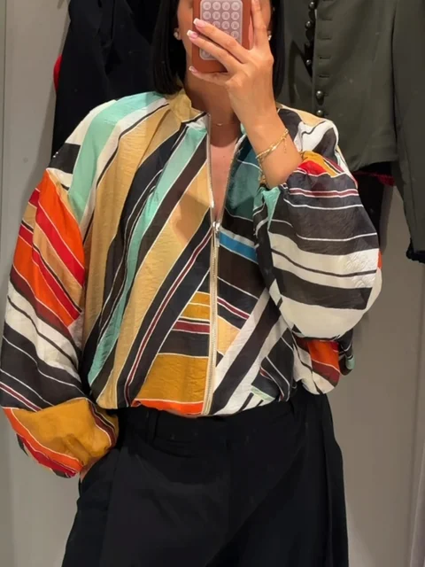 Conjunto de dos piezas para mujer con estampado abstracto, abrigo de manga larga con cremallera, falda larga holgada de cintura alta elástica, traje casual boho para playa.