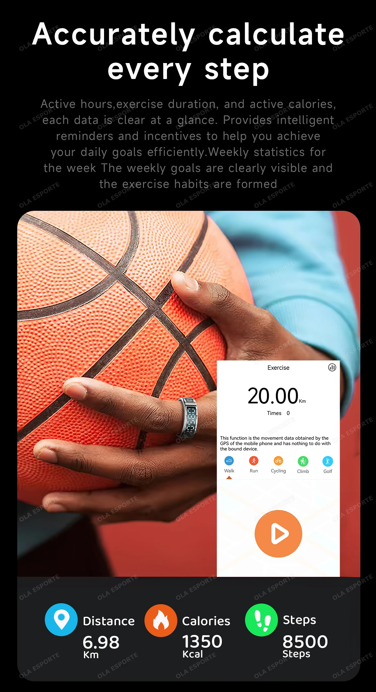 Intelligenter Ring mit Digitalanzeige, Fitness-Tracker, Schlaf- und Aktivitätsmonitor, Schrittzähler, Fernkamera, Tragbarer Ring für den täglichen Sport HT30 – Detail 9