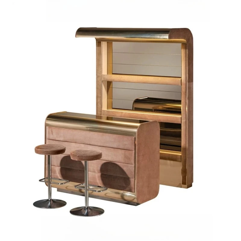 Italian light luxury high-end, wine cabinet bar counter combination design villa luxury home retro wall locker