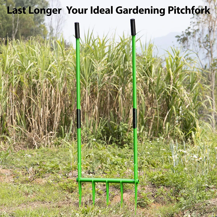 JH-Mech Unbreakable Pitchforks 56'' Heavy Duty 5 Cambered Tines Adaptable Easy Assembly Soil Steel Broadfork Garden