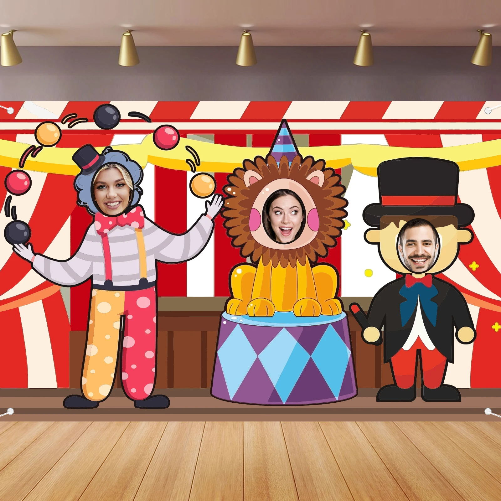 

Circus Troup Photo Banner Backdrop Background Photo Booth Props Pretend Play Party Game Clown Lion Theme Decor for Carnival