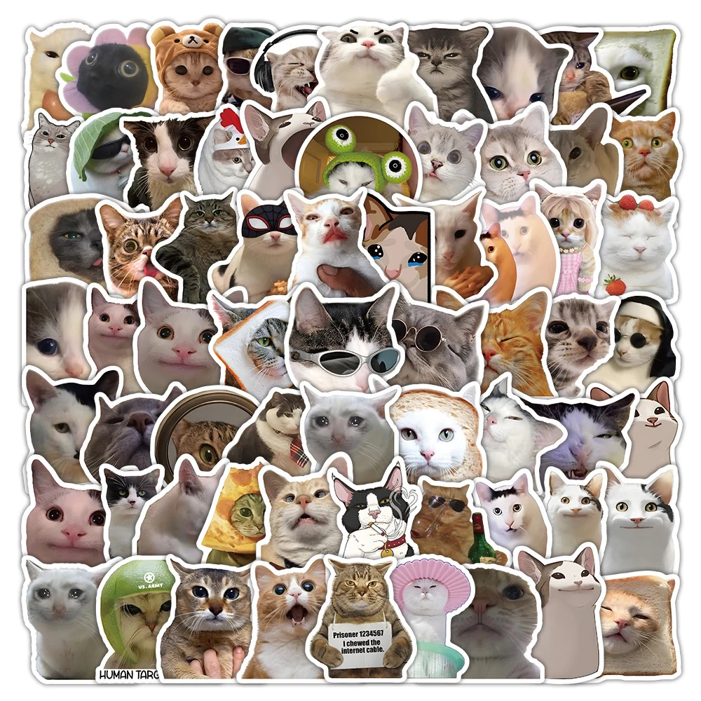 

10/30/50/100pcs Cute Animal Cat Meme Stickers DIY Phone Case Skateboard Notebook Kawaii Waterproof Graffiti Decals for Kids Toy