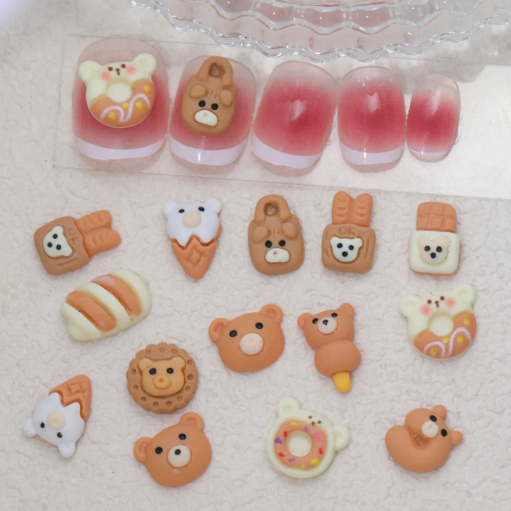 40PCS 3D Acrylic Nail Art Bear Biscuit Pastry Charms Parts Kawaii Accessories For Nails Decoration Manicure Material Supplies