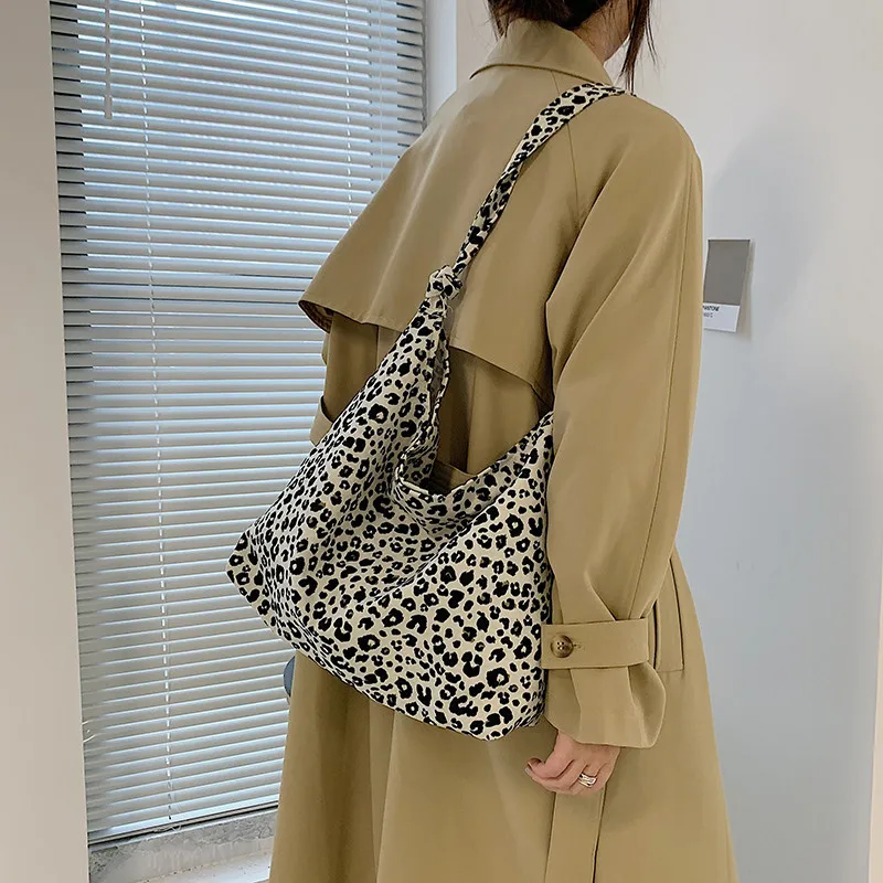 Women\'s Bag Cheap Casual Large Capacity Shoulder Bags Shopper Canvas Fashion Harajuku Zipper Leopard Print  Handbags