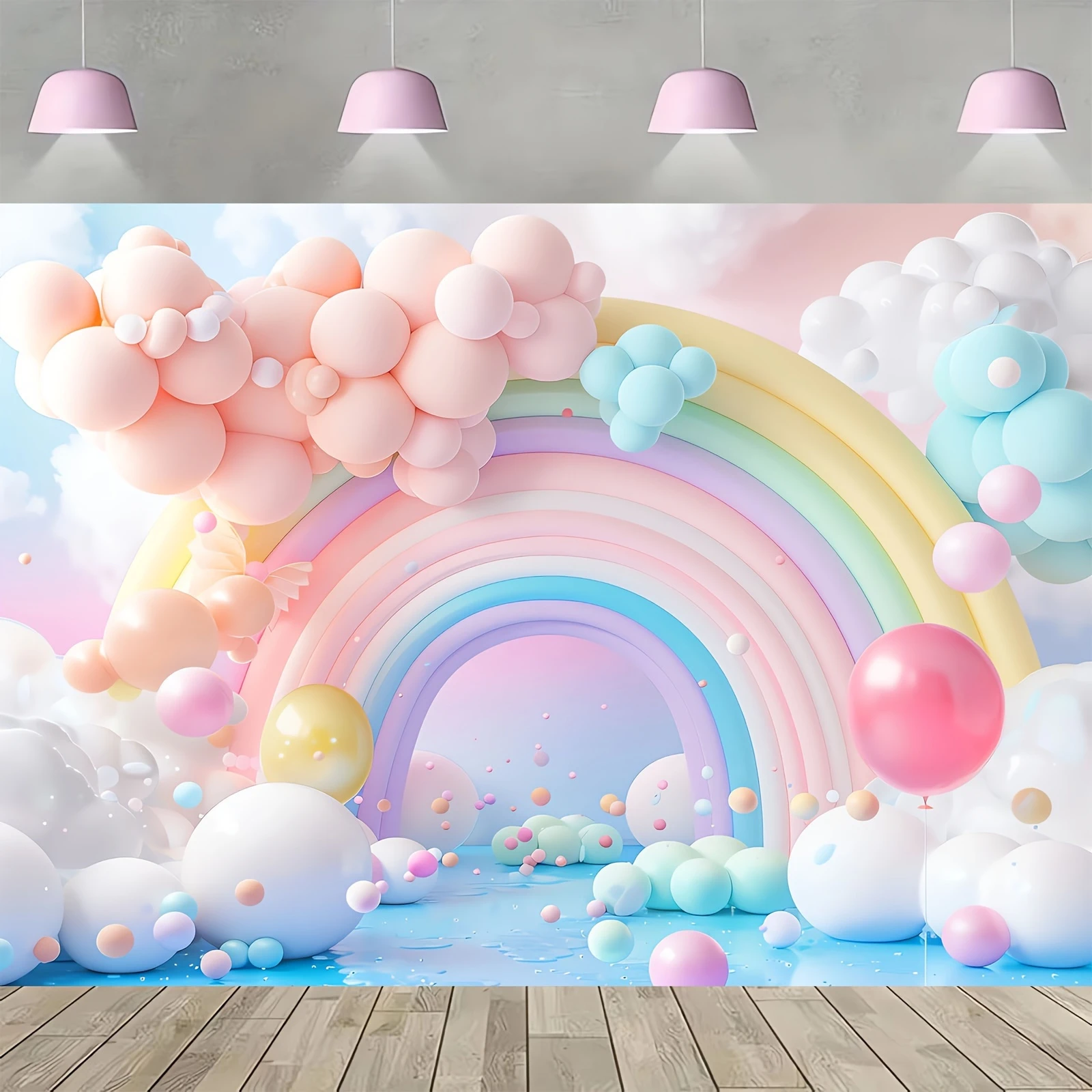 Colorful balloon decoration background cloth, birthday party decoration background decoration hanging cloth photography props