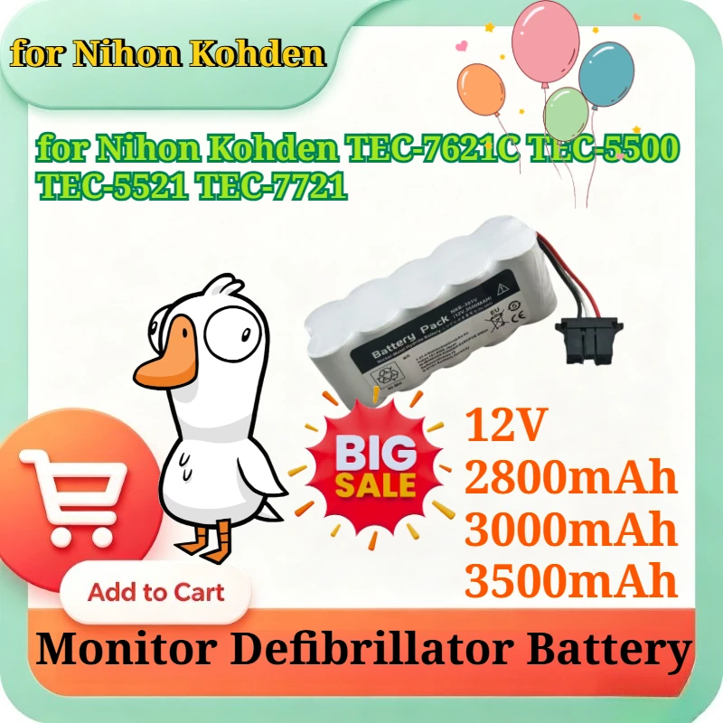 12V 2800/3000/3500mAh SC Replacement Battery for Nihon Kohden TEC-7621C TEC-5500 TEC-5521 TEC-7721 Medical Monitor Defibrillator