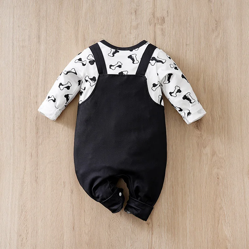 Baby Long Sleeved Outdoor Clothing With Dog Bone Pattern And Love For Spring And Autumn Clothing Baby Boy Cartoon Jumpsuit