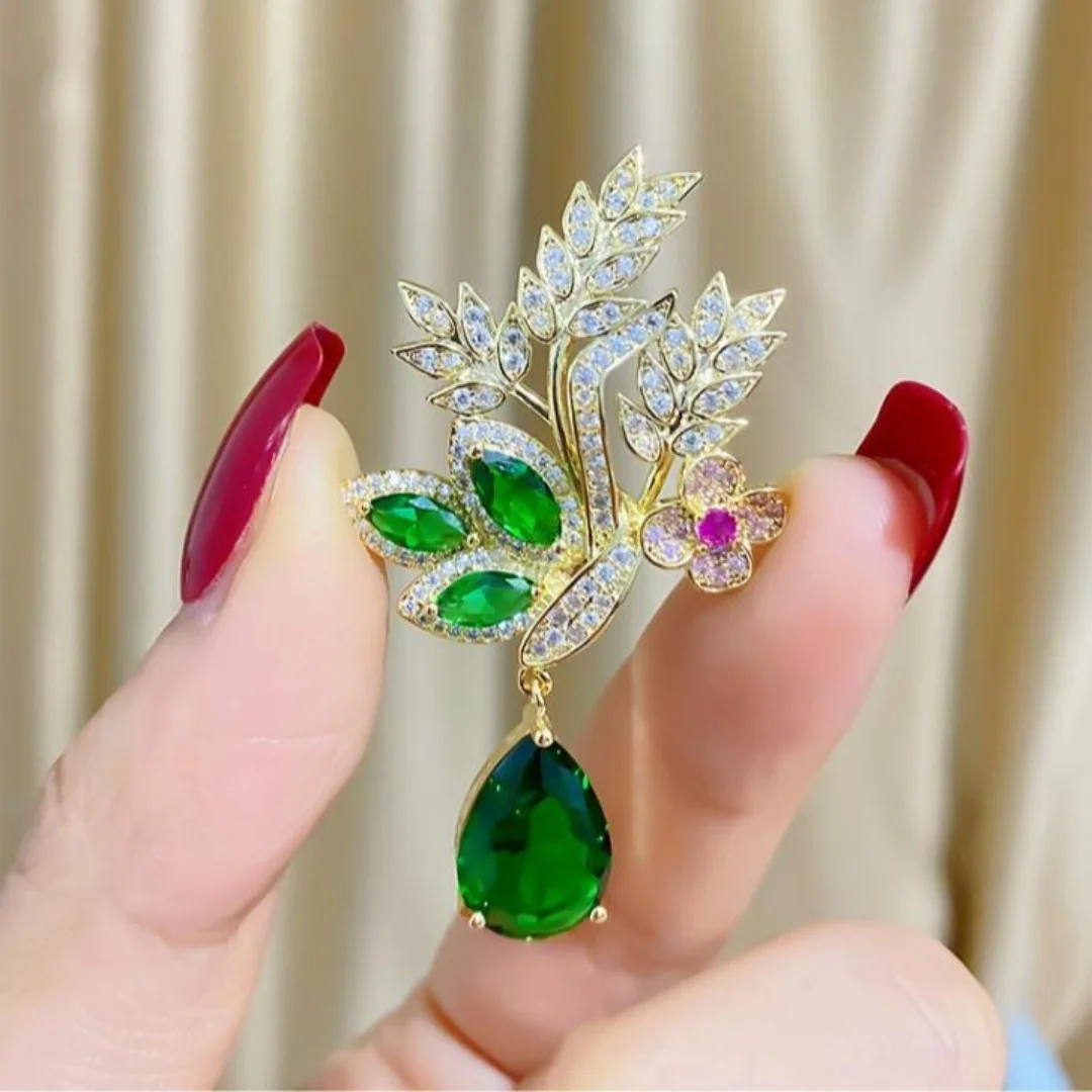

Fashion Green Yellow Leaves Flower Bouquet Wheat Ear Brooch for Women Creative Rhinestone Pin Suit Clothing Jewelry Accessories