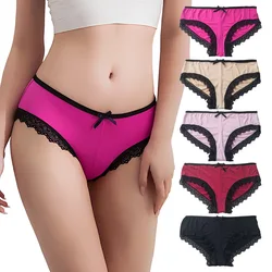 Women Ice Silk Sexy Lace Bow Thin High Elasticity Panties Low Waist Breathable Seamless Underwear Fashion Personality Breifs