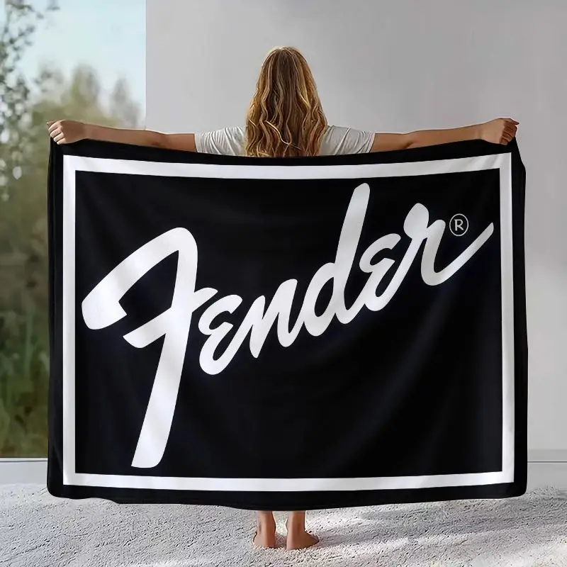 Classic Guitar Fender Logo Instruments Music Flannel Blanket,Ultra Soft Warm Plush Throw for Home Bedroom Bed Sofa Cover Office