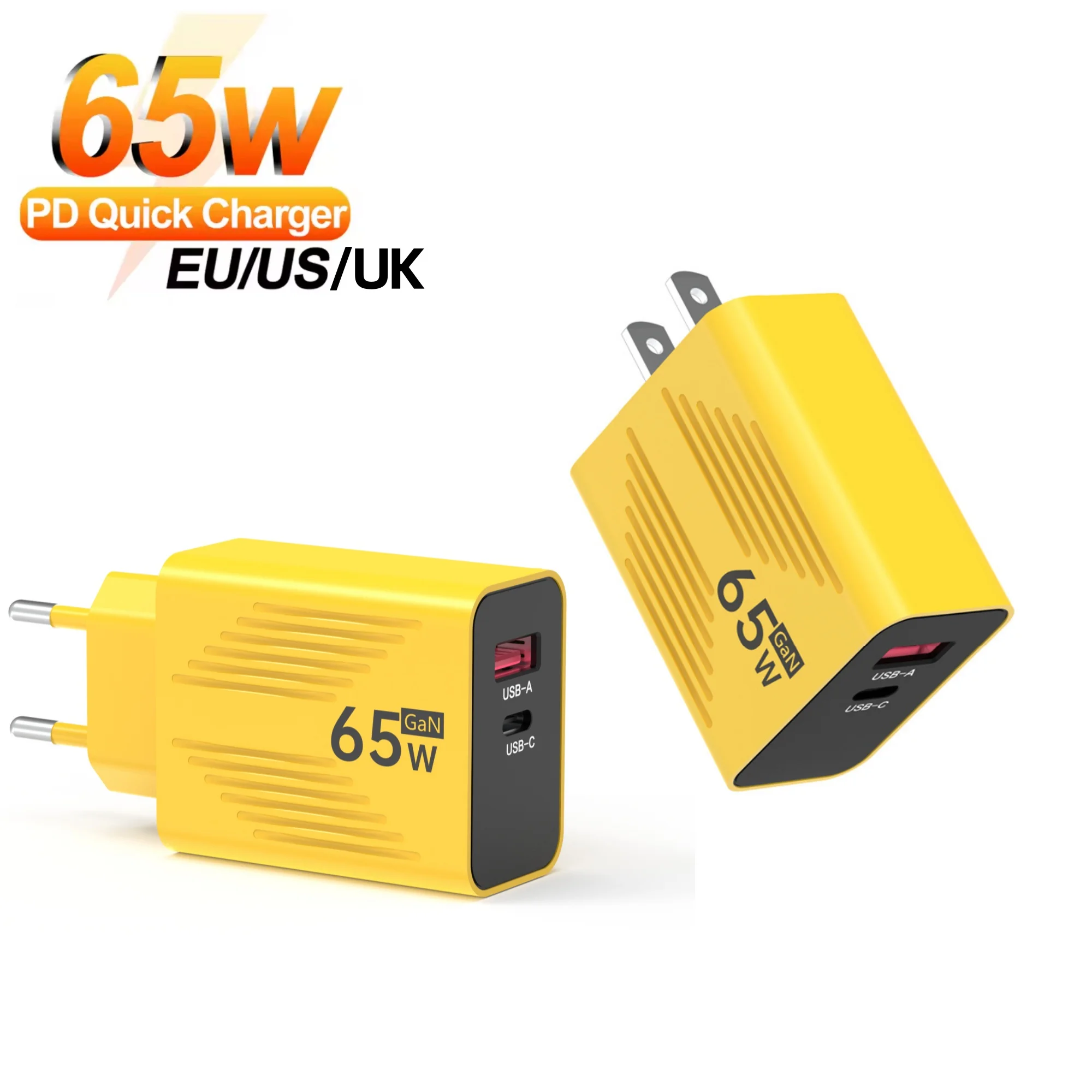 65W GaN Quick Charge 3.0 USB Charger Type C PD Fast Charging Adapter EU/US/UK Plug Wall Charger For iPhone Xiaomi Samsung Huawei
