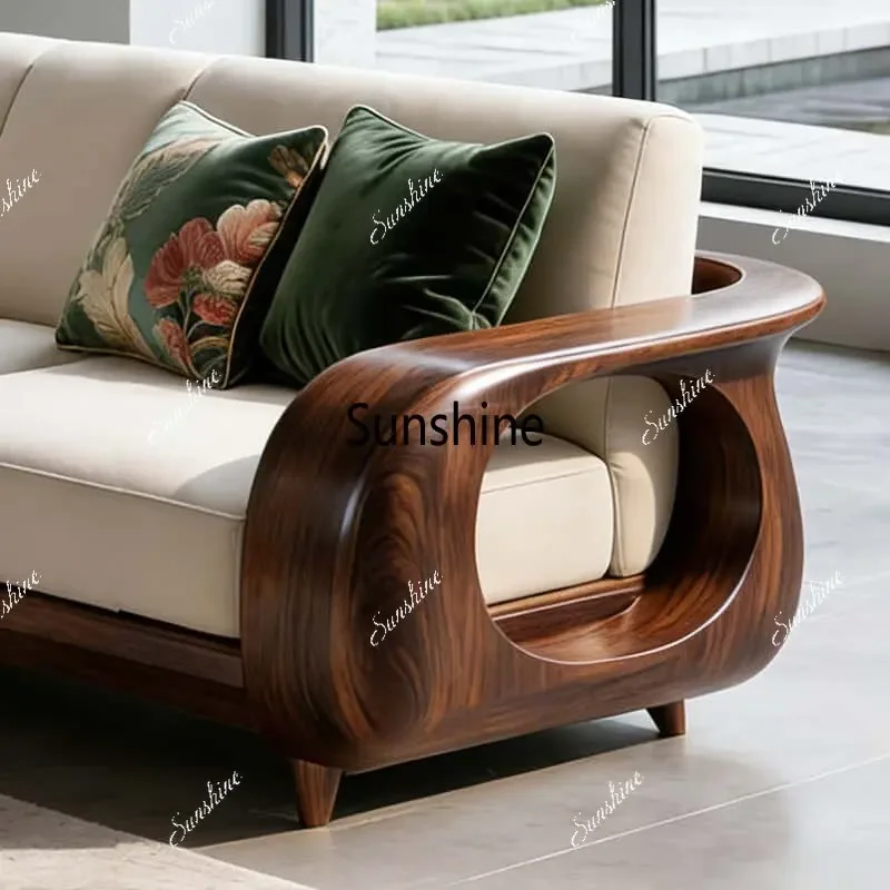 YNew Chinese-style solid wood sofa small apartment living room simple reception three people straight row
