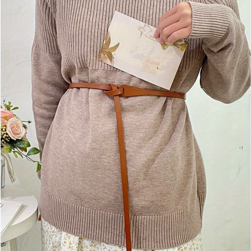 Stylish Thin Knotted Belt Vintage Solid Color Casual Waistband ElegantDecorative Dress Coat Girdle For Women